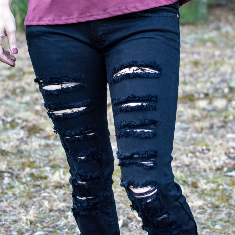 Black Distressed Skinny Jeans - Picture 2 of 5